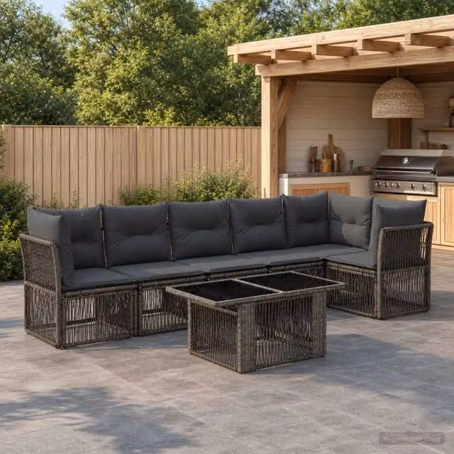Set Divano da Giardino 7 pz Grigio polyrattan 3436469