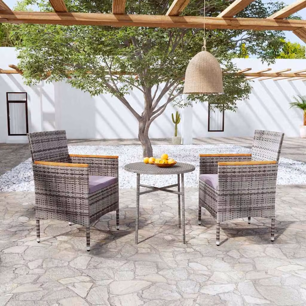 Set di mobili da giardino vidaXL in 3 pezzi in polyrattan grigio e legno di acacia – 1
