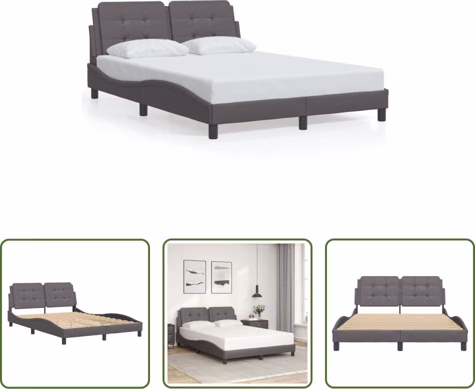 The Living Store Giroletto con testiera grigio 140x190 cm in ecopelle