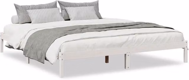 Letto matrimoniale extra lungo in pino bianco laccato con doghe in legno L: 185.5 cm, P: 215.5 cm, H: 31 cm