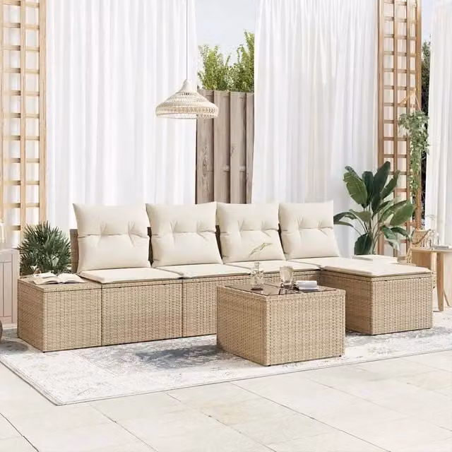 Set Divano da Giardino a L con Poltrona e Tavolino vidaXL Beige con Cuscini