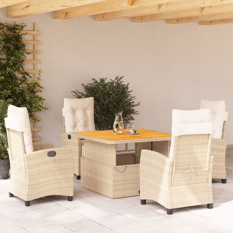 Maison Exclusive - Set da Pranzo da Giardino 5 pz con Cuscini Beige in Polyrattan