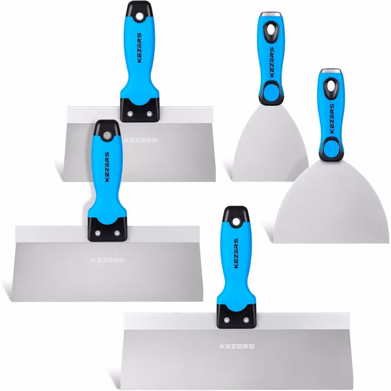Set di spatole in acciaio inossidabile, 5 pezzi, con manico in silicone, nelle misure: 102 mm, 152 mm, 203 mm, 254 mm, 305 mm. Coltello per cartongesso con estremità a martello