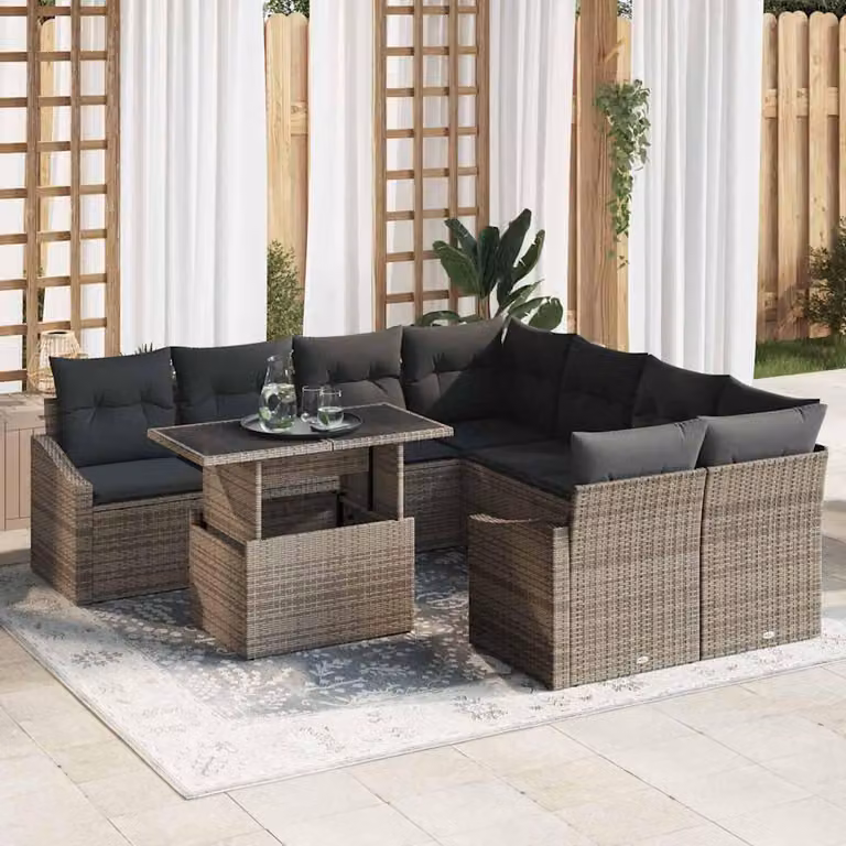 Maison Exclusive - Set da giardino con divano, 9 pezzi, grigio, rattan sintetico