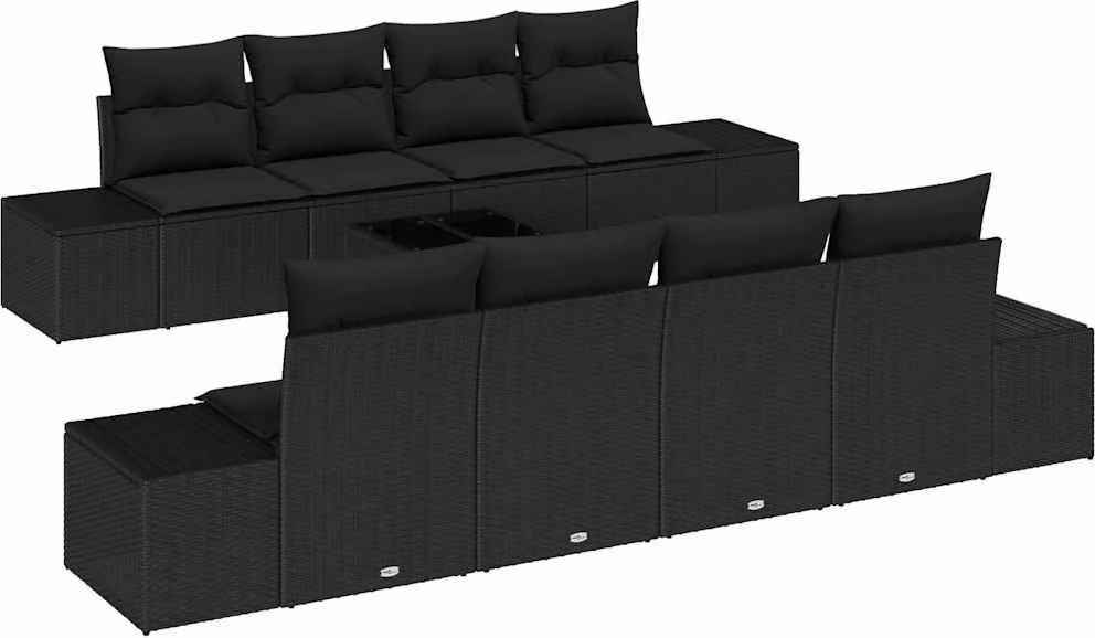 Set Divano da Giardino con cuscino 8 pcs Nero polyrattan