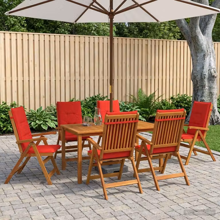 Set da pranzo da giardino vidaXL in legno di acacia naturale per 6 persone con cuscini rimovibili