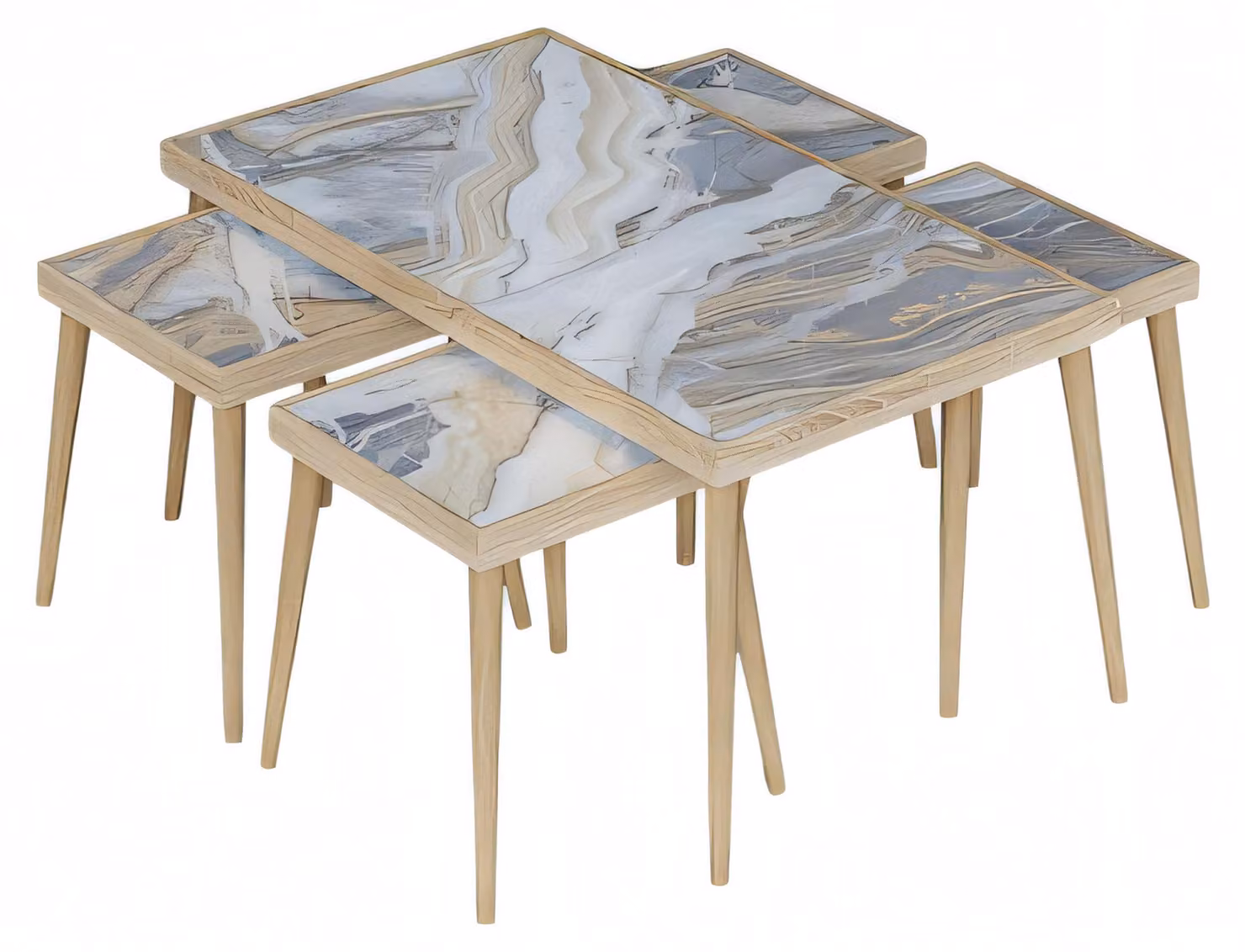 Beige Holz Couchtisch mit Beistelltischen modernes Wohnmöbel-Set