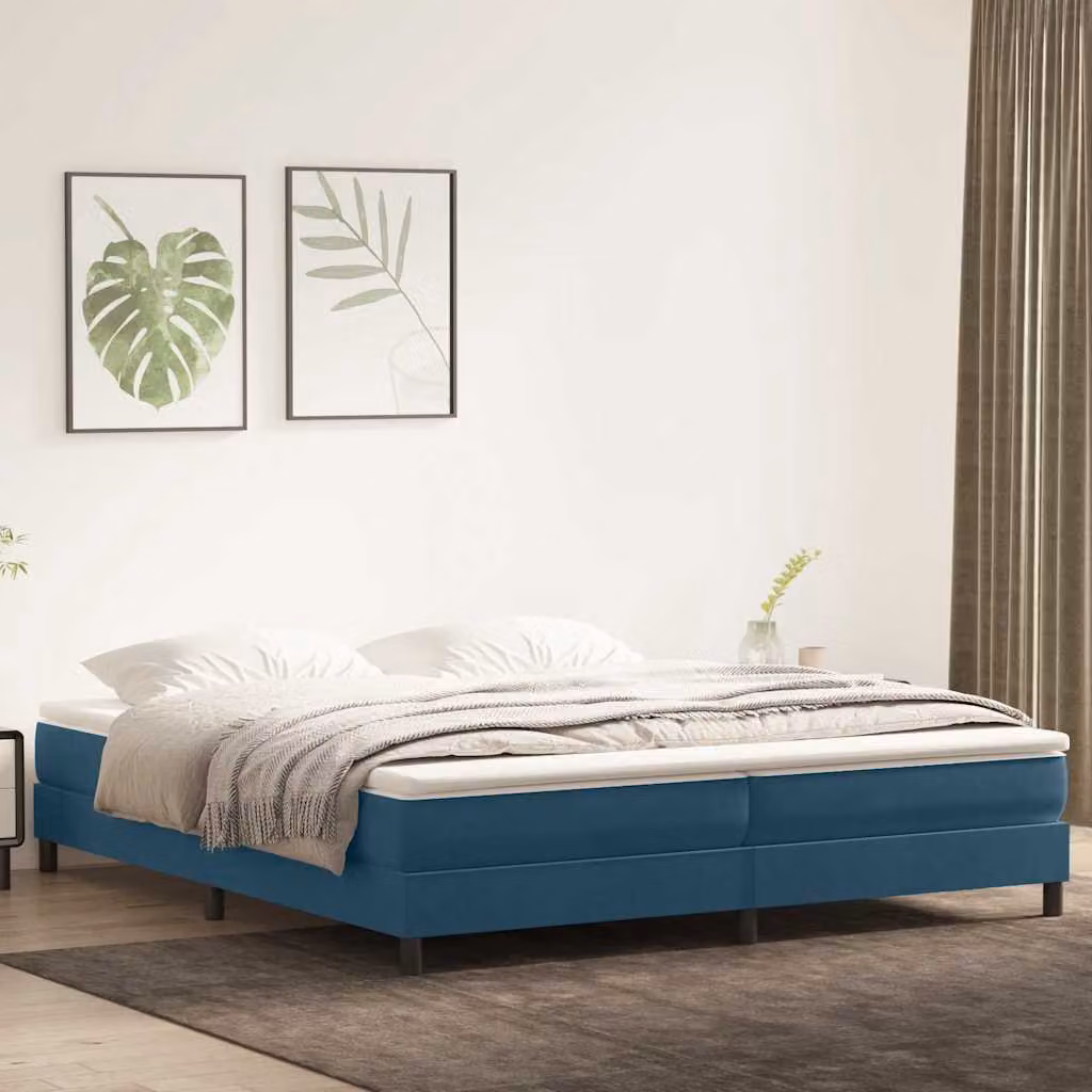 Letto a molle vidaXL in velluto blu con doghe a arco, L/P/H: 200 x 220 x 25 cm