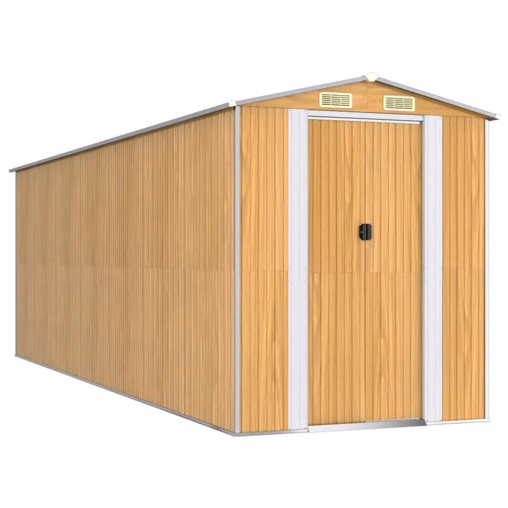 Capanno da giardino Videx in acciaio zincato marrone con porta scorrevole e ventilazione laterale L: 606 cm, P: 192 cm, H: 223 cm – 2