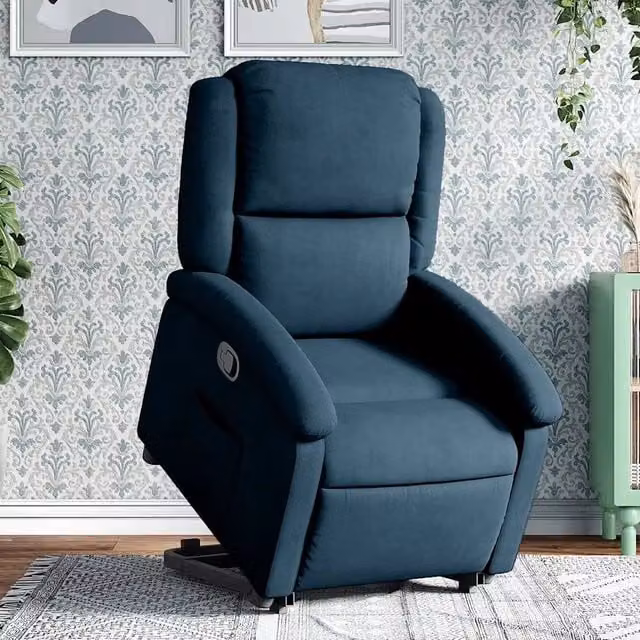 Poltrona Alzapersona Reclinabile vidaXL in Velluto Blu con Assistenza Elettrica per Anziani – 1