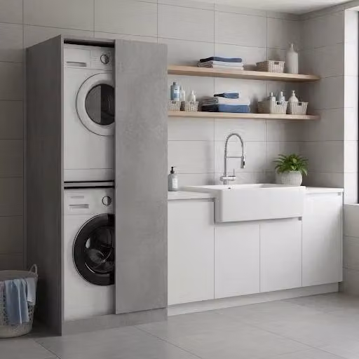 Mobile porta lavatrice e asciugatrice Taco con 2 ante in Olmo cemento e finitura opaca grigia L/P/H: 174 x 70 x 70 cm – 2