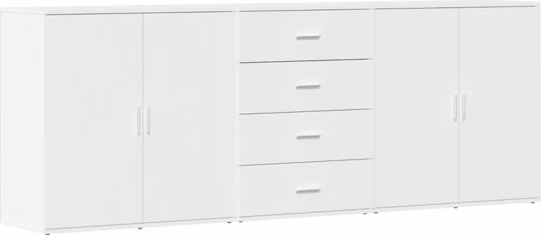 Credenze 3 pz Bianco in Legno Multistrato
