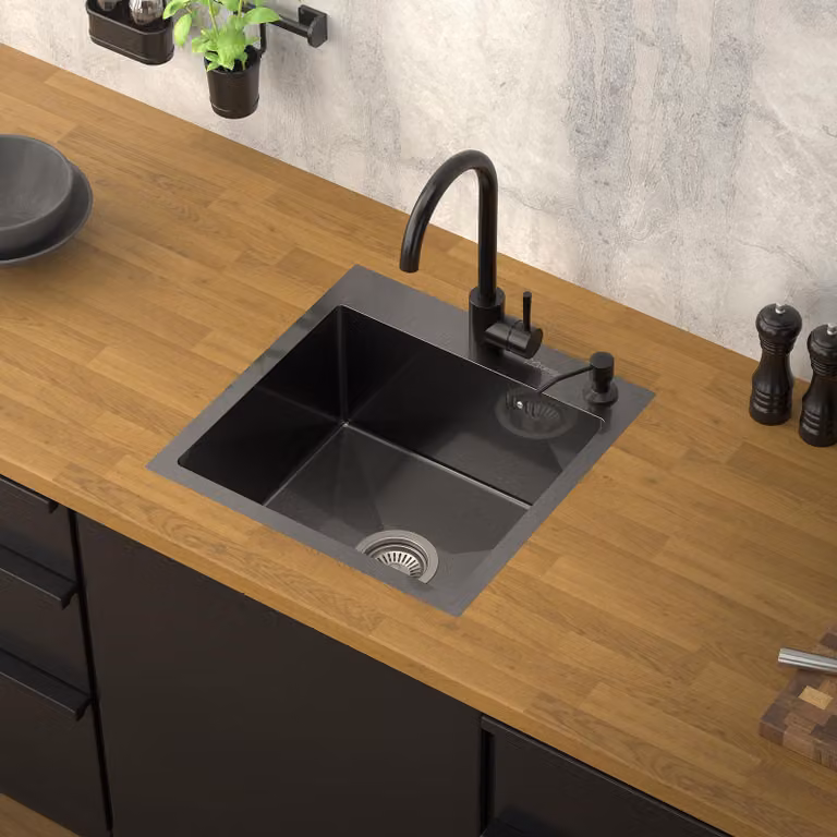 ML-Design lavello da cucina Lavello in acciaio inox con scarico e troppopieno, antracite, in acciaio inox