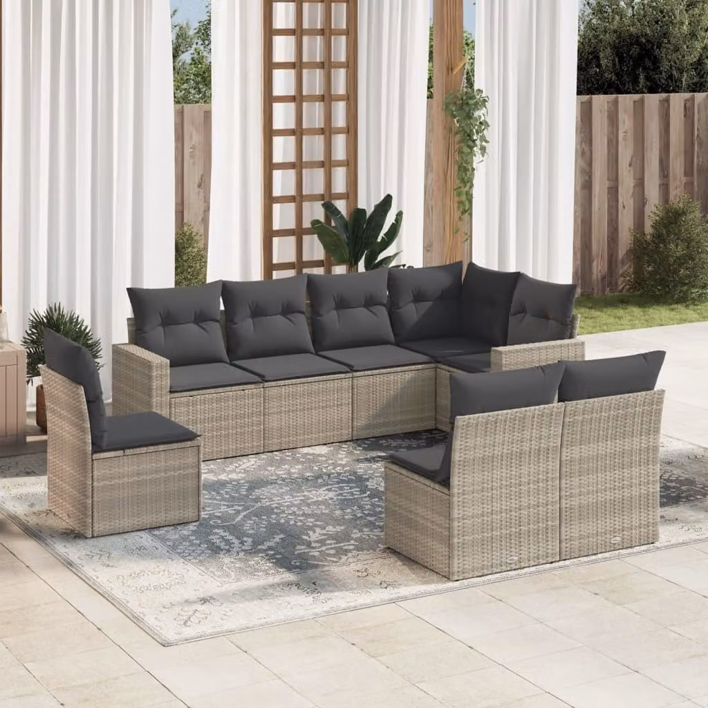 Maison Exclusive - Set Divano da Giardino 8pz con Cuscini Grigio Chiaro Polyrattan