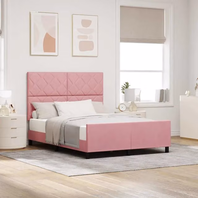 Letto a molle con testiera in velluto rosa vidaXL L/P/H: 207 x 160 x 128 cm