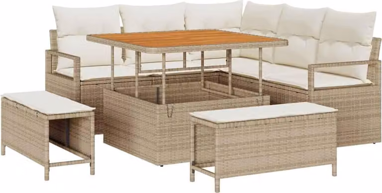 Set Divano da Giardino con cuscino 8 pcs Beige polyrattan