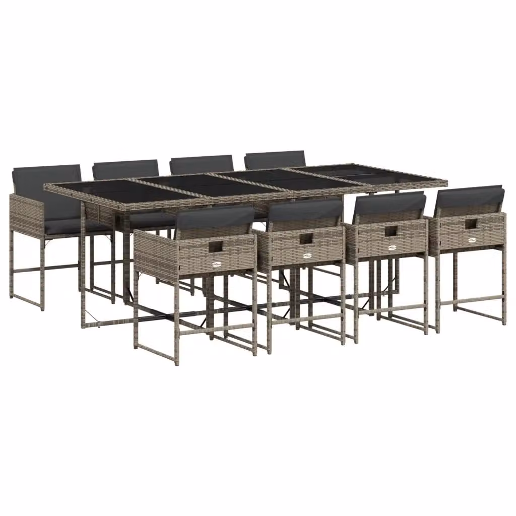 vidaXL Set da Pranzo da Giardino 9 pz in Polyrattan Grigio con Piano in Vetro – 2