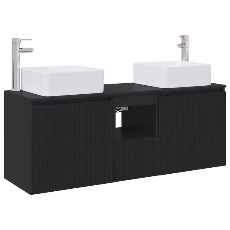 Set di mobili da bagno moderno vidaXL in MDF nero opaco, 3 pezzi, L: 135 cm, P: 35 cm, H: 80 cm