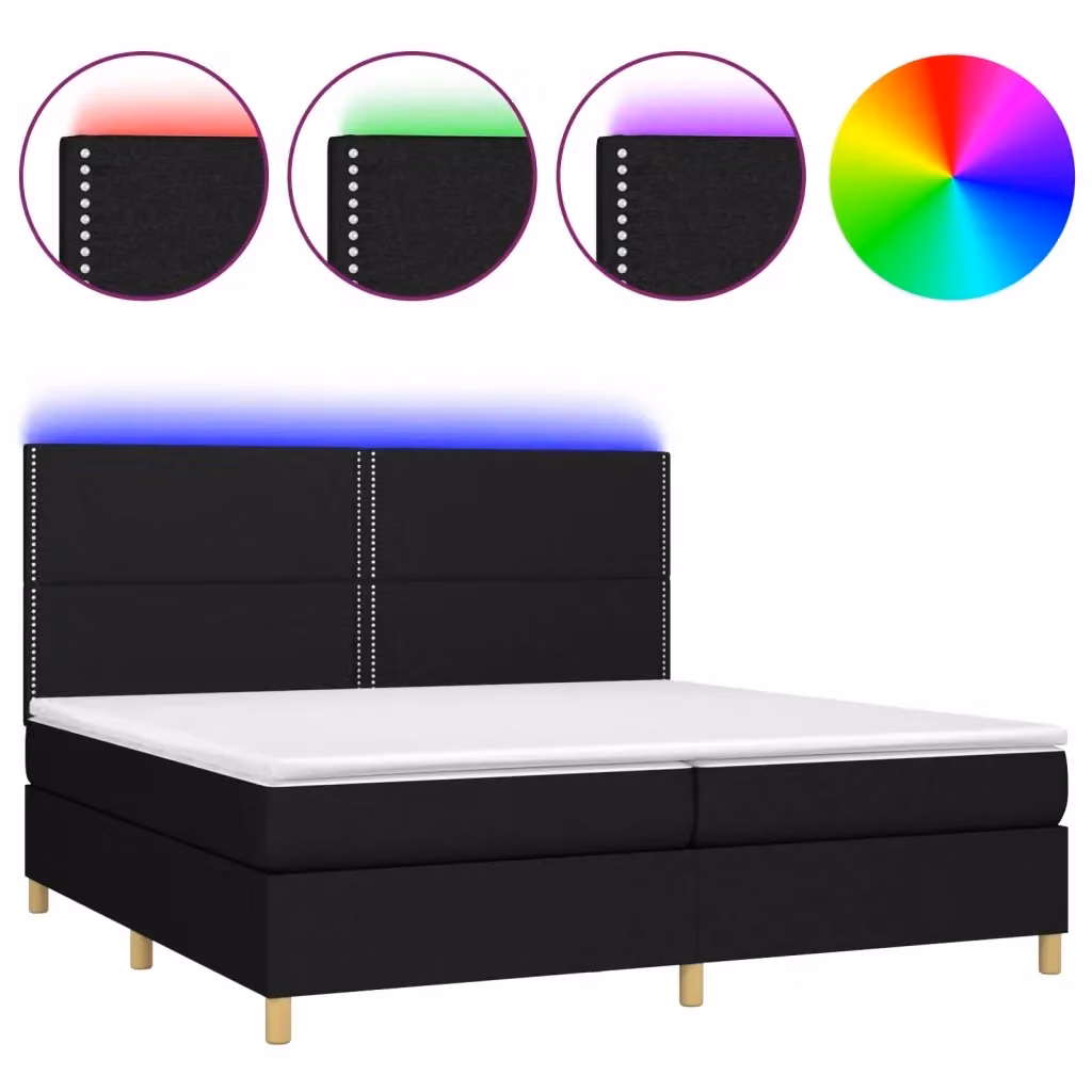 Letto Ibrido con Materasso e Illuminazione LED vidaXL in Tessuto Nero L/P: 200 x 200 cm – 2