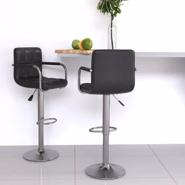 Set di 2 sgabelli da bar vidaXL neri in similpelle con base girevole a 360 gradi e finitura opaca – 1