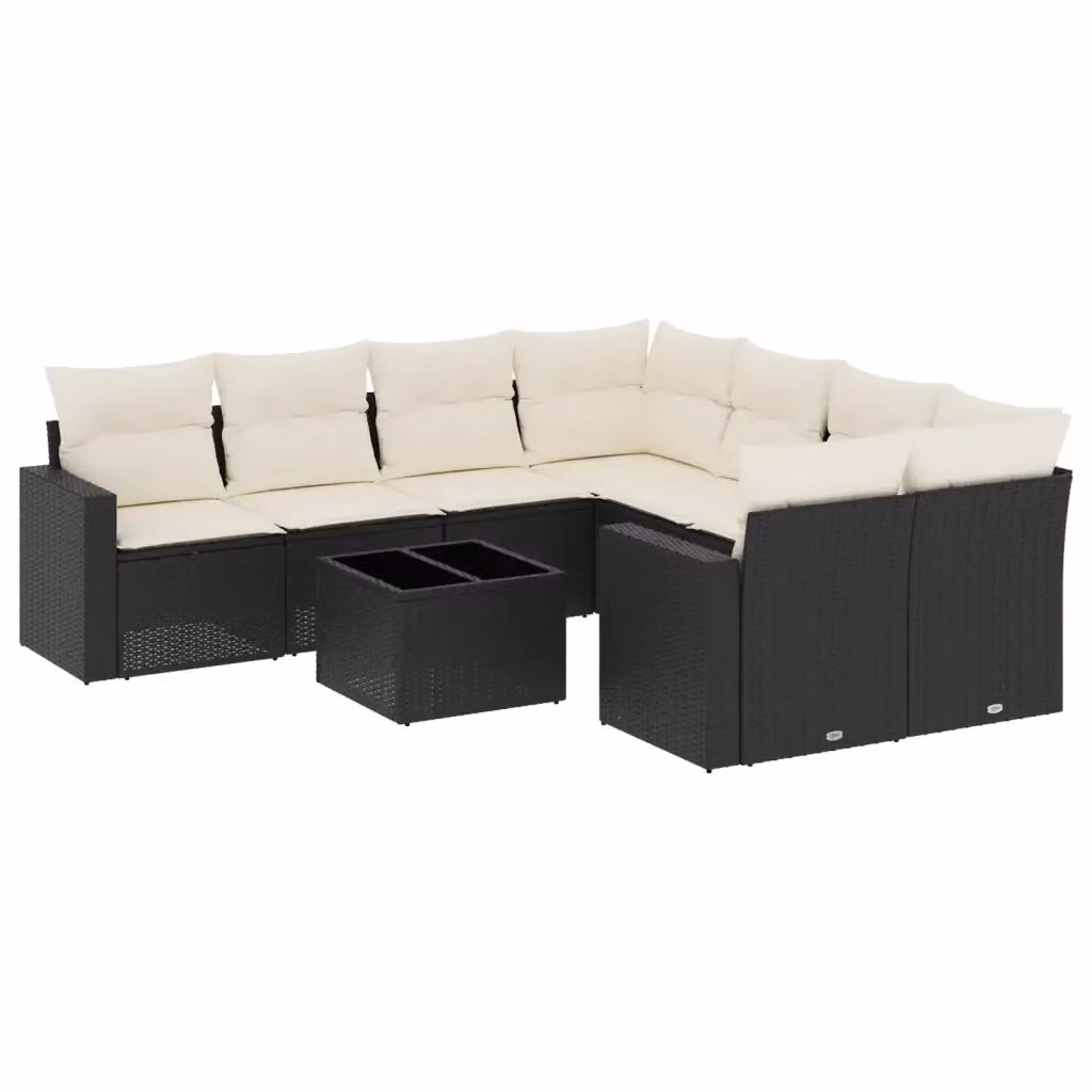 vidaXL Set Divani da Giardino 9 pz a Forma a L con Tavolino da Caffè e Cuscini, Polyrattan e Metallo, Nero e Bianco – 2