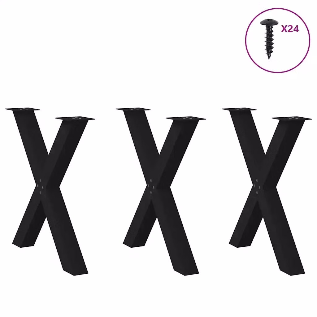 Set di 3 gambe per tavolo da pranzo vidaXL a forma di X in metallo nero, H: 70-73 cm