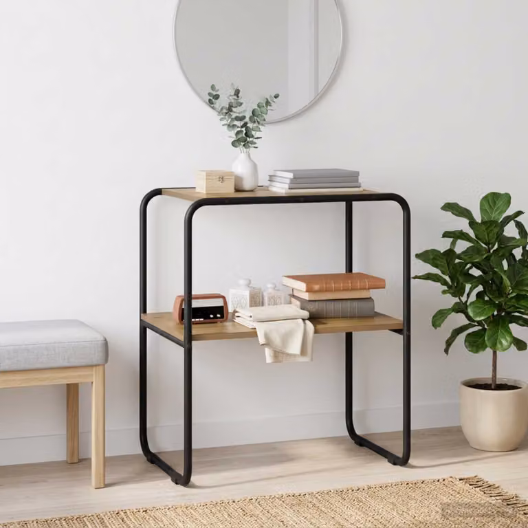 vidaXL Tavolo consolle moderno in legno e metallo marrone L/P/H: 80 x 42,5 x 70 cm