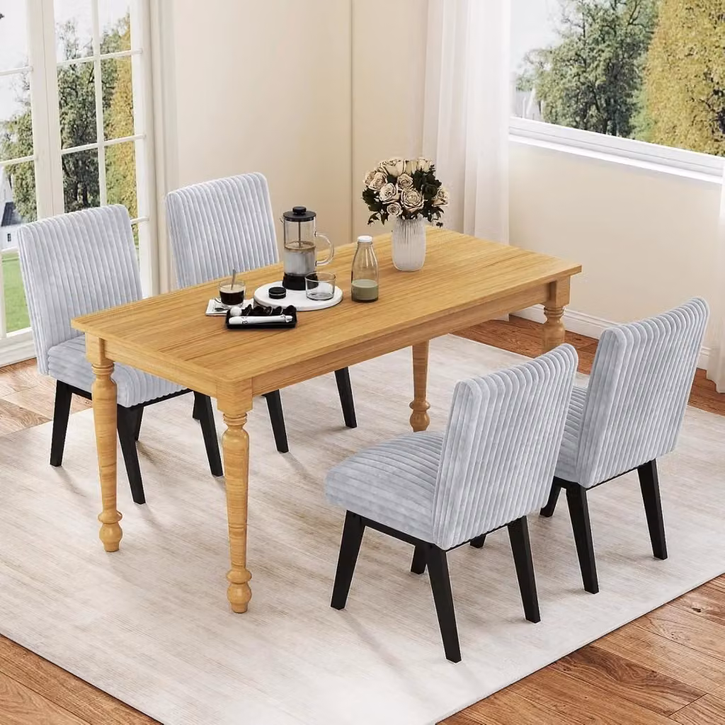 Set di 2 sedie da pranzo Costway in tessuto con seduta imbottita e gambe in legno di gomma, schienale capitonné a canali, colore grigio nero, L: 46 cm, P: 56 cm, H: 91 cm – 2