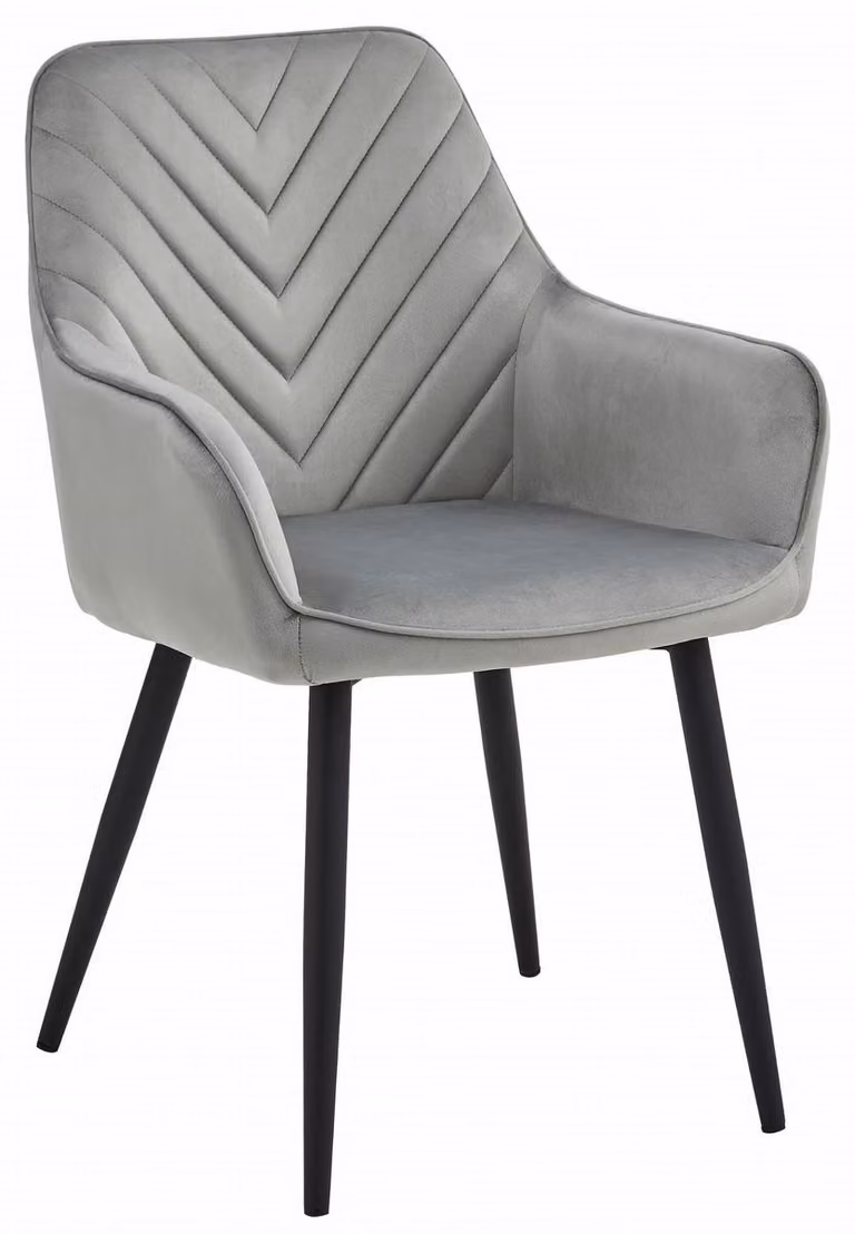 Sedia Nana con braccioli in velluto grigio argento e gambe nere