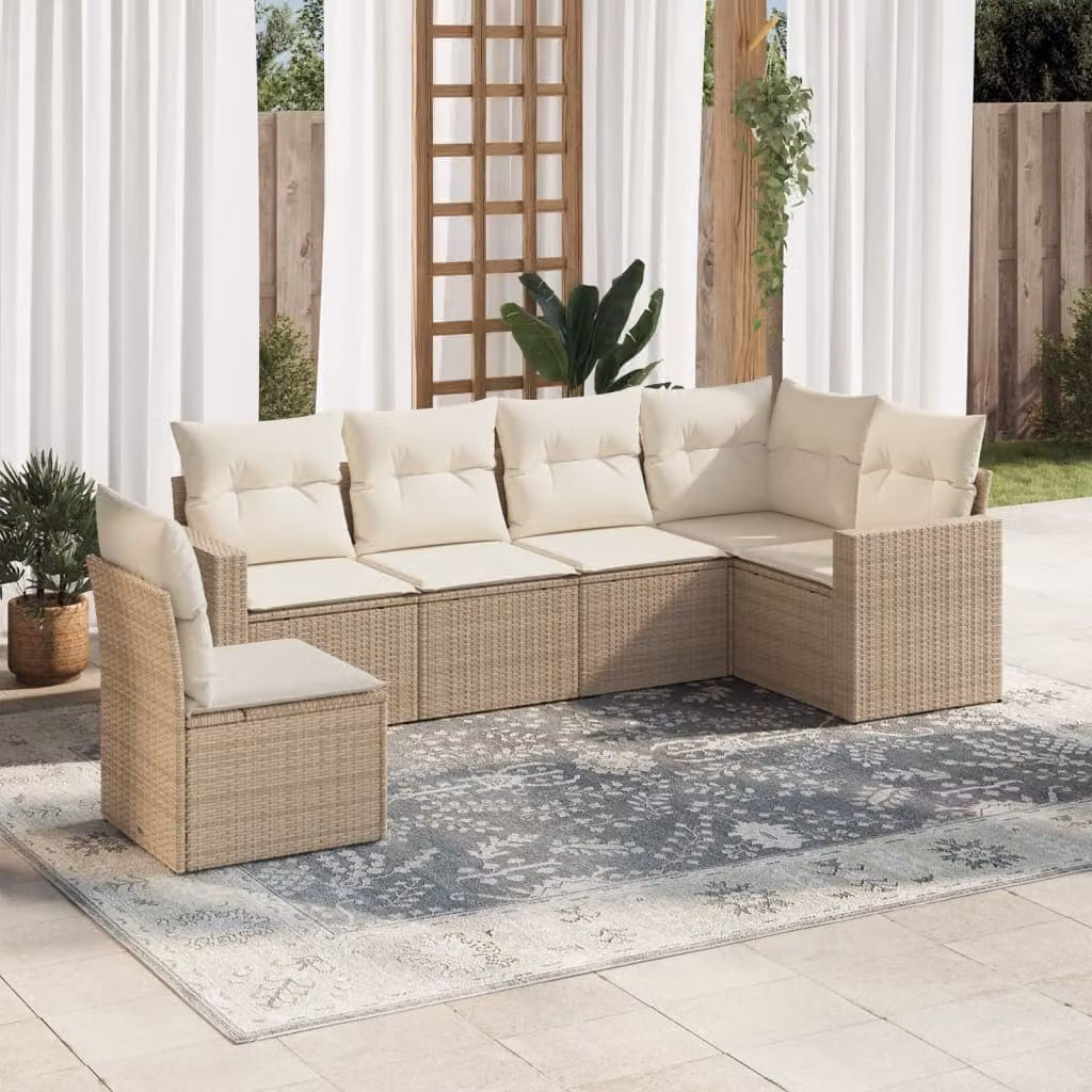 Set Divano da Giardino a L vidaXL 6 pz con Cuscini Beige e Struttura in Metallo – 1