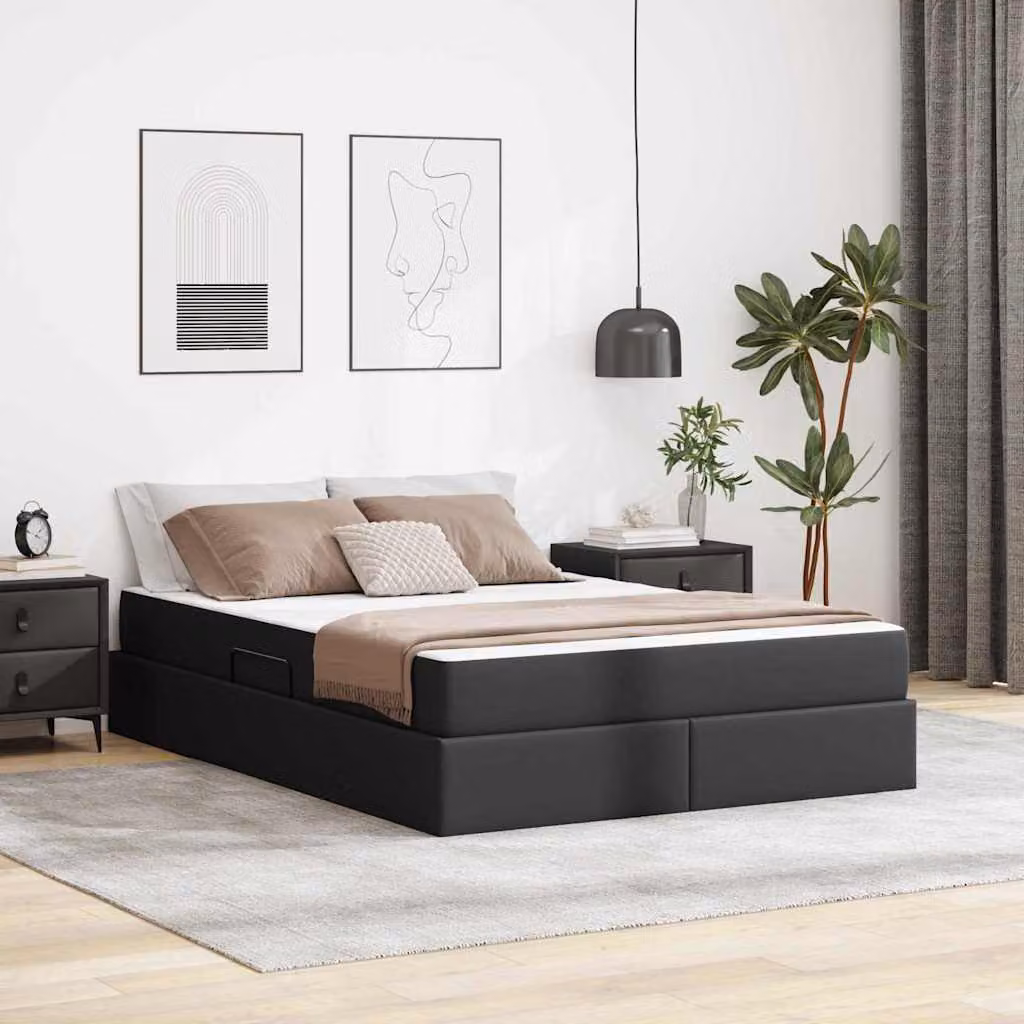 Letto con contenitore e 2 materassi ibridi vidaXL in ecopelle nera, L/P/H: 190 x 140 x 43,5 cm – 1