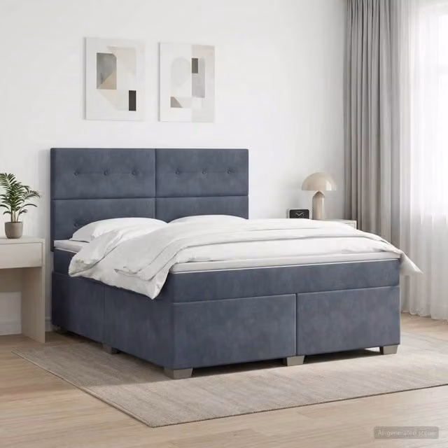Letto box spring vidaXL con materasso a molle insacchettate in tessuto grigio, base con contenitore sollevabile, illuminazione sottostante e porta USB, L/P: 180 x 200 cm