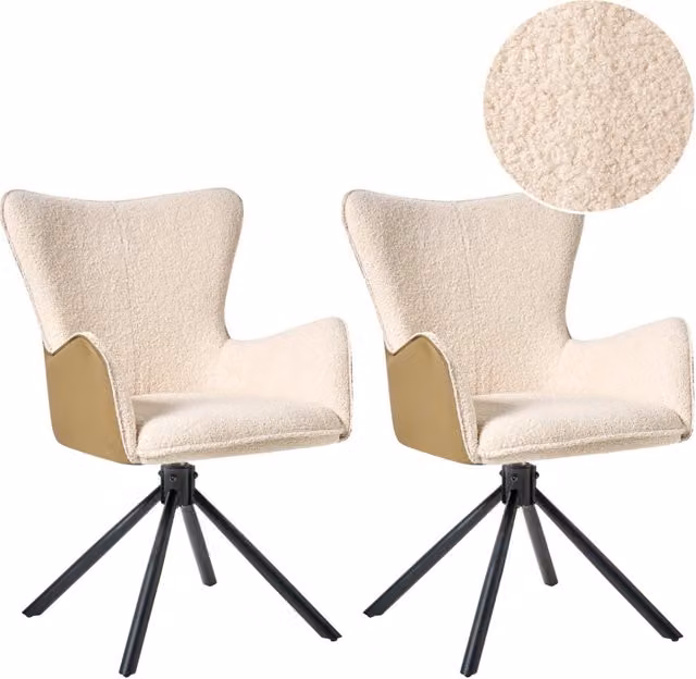 Set di 2 sedie da pranzo girevoli Tappezzeria boucle beige chiaro Base girevole in metallo