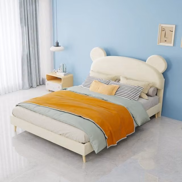 letto imbottito tessuto e metallo beige 140 x 200 cm