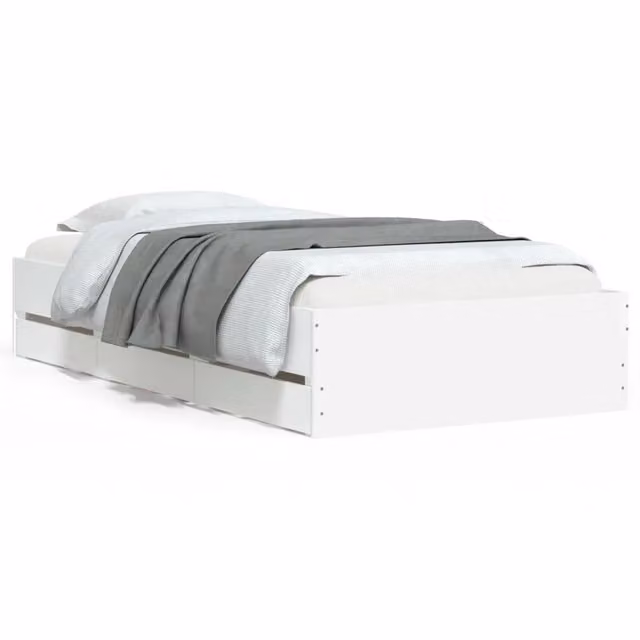 Letto singolo | Letto per adulti | Giroletto con Cassetti Bianco 90x190 cm in Legno Multistrato
