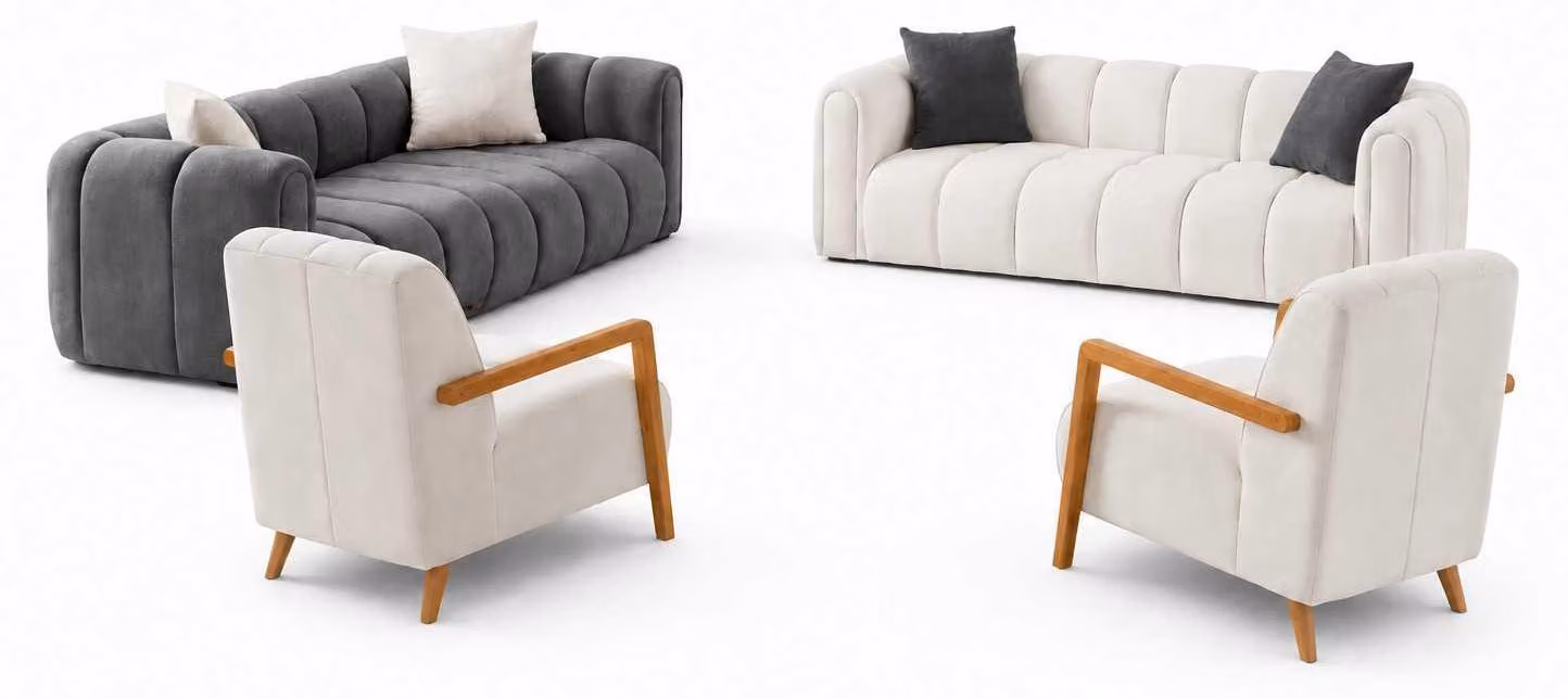 Divano componibile, set elegante per soggiorno, composto da: 3 divani a 3 posti, 1 divano a 3 posti, 1 divano a 1 posto, 1 divano a 1 posto. Set da 4 pezzi