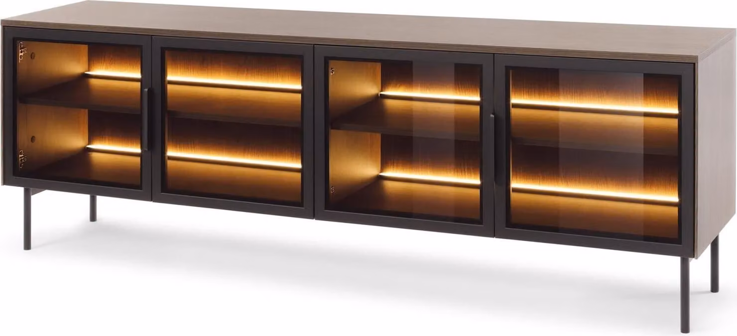 Credenza FURNLUX Lumi in rovere scuro e nero 181 cm / Colore principale: marrone / Dimensioni: 181 x 62 x 39 cm