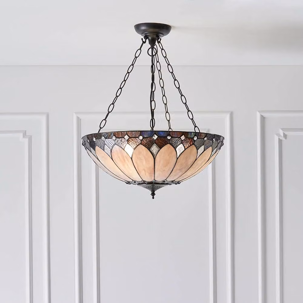Lampadario a sospensione Tiffany Brooklyn in vetro multicolore e metallo con 3 portalampada E27 – 2