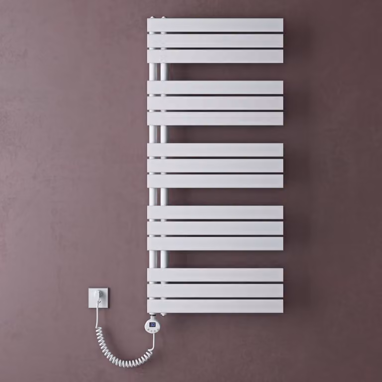 doporro Scaldasalviette Elettrico Bagno con Termostato Digitale e Funzione Timer 131x60cm 1000W Bianco, Termoarredo Elettrico Temperatura Regolabile, Radiatore da Parete Verticale - FN