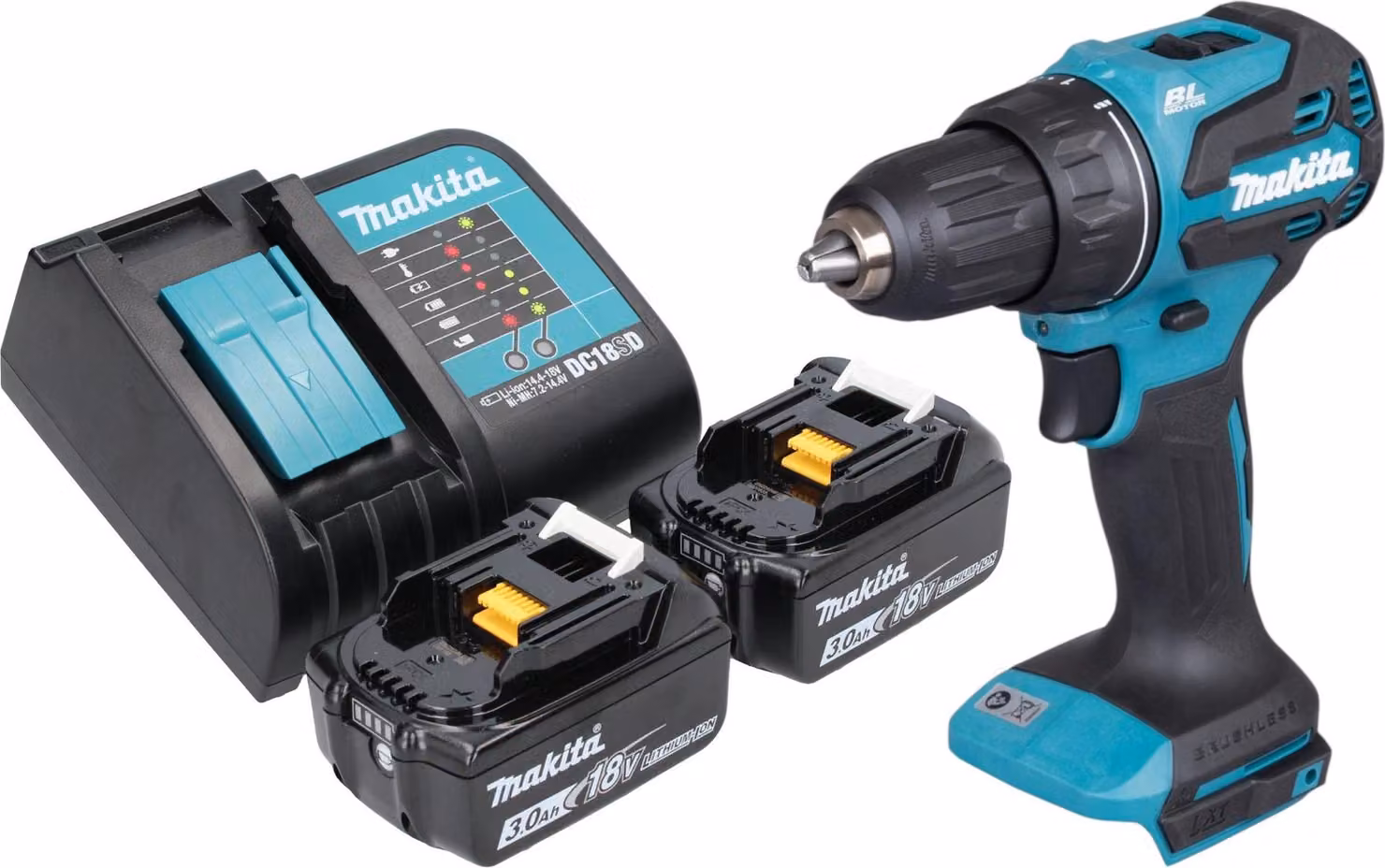Makita DDF 490 SF Trapano avvitatore a batteria 18 V 65 Nm 1/2" Brushless + 2x batteria 3,0 Ah + caricabatteria
