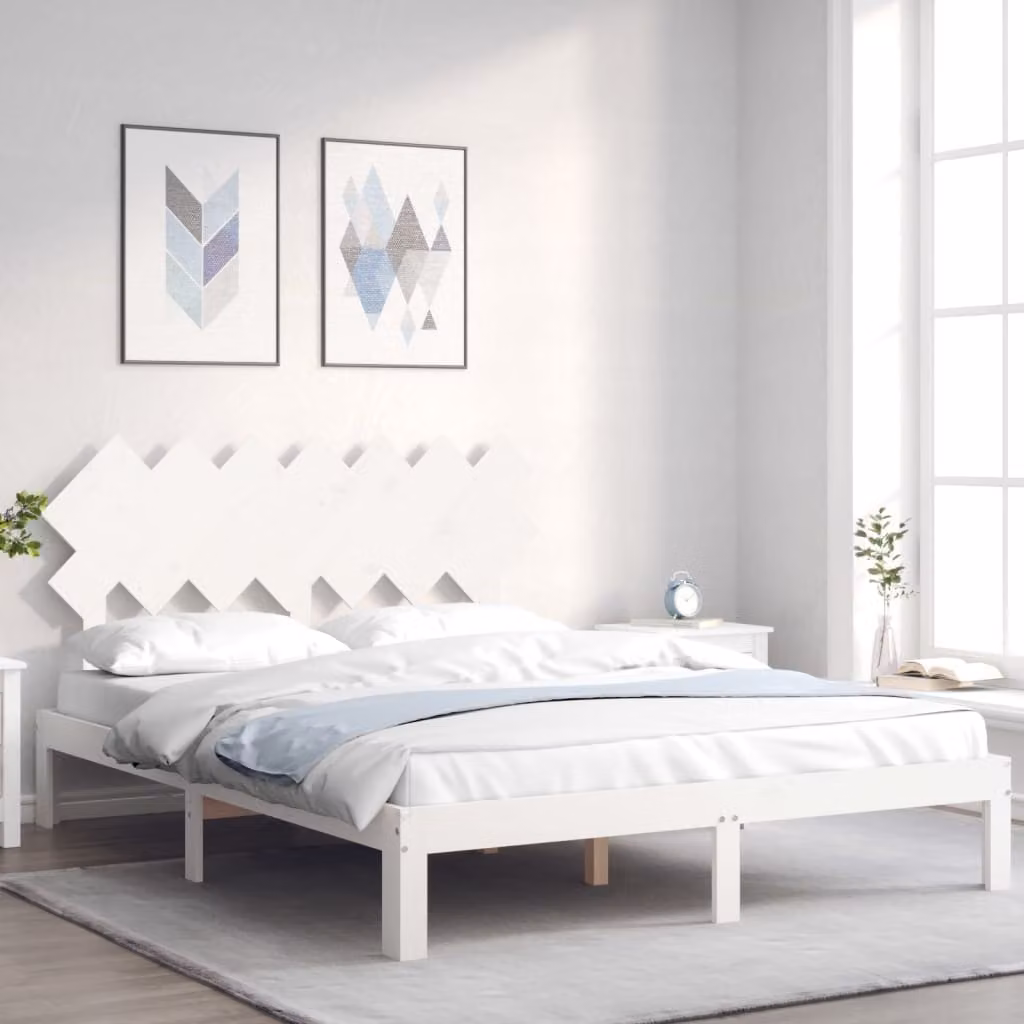 Letto senza materasso vidaXL in legno massello di pino bianco, stile rustico, L 140 x P 190 cm
