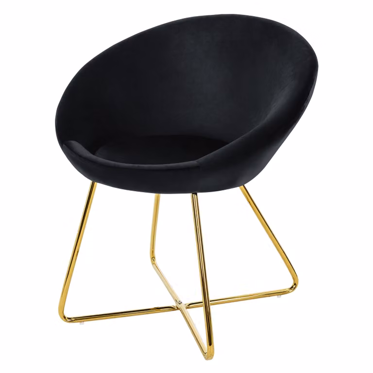 Sedia da pranzo ML-Design con schienale rotondo, blu, in velluto, struttura in metallo