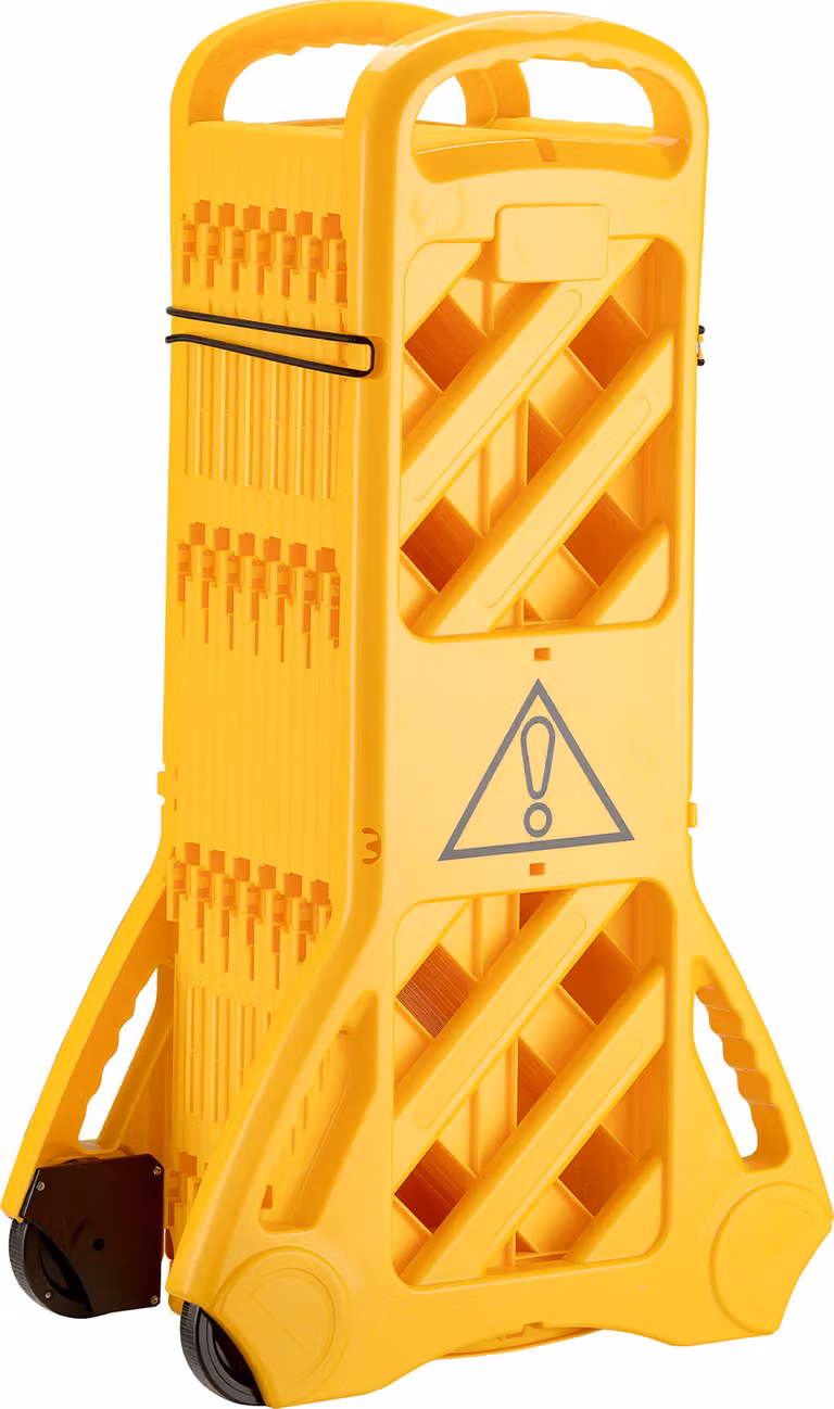 Barriera mobile in plastica Wiltec, pieghevole 60 x 32 x 101 cm, recinzione mobile estendibile fino a 3,9 m con rotelle, barriera in materiale robusto