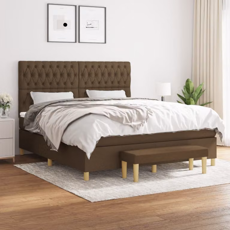 vidaXL Letto Ibrido con Giroletto a Molle e Materasso in Tessuto Marrone e Bianco L/P/H: 180 x 200 x 203 cm