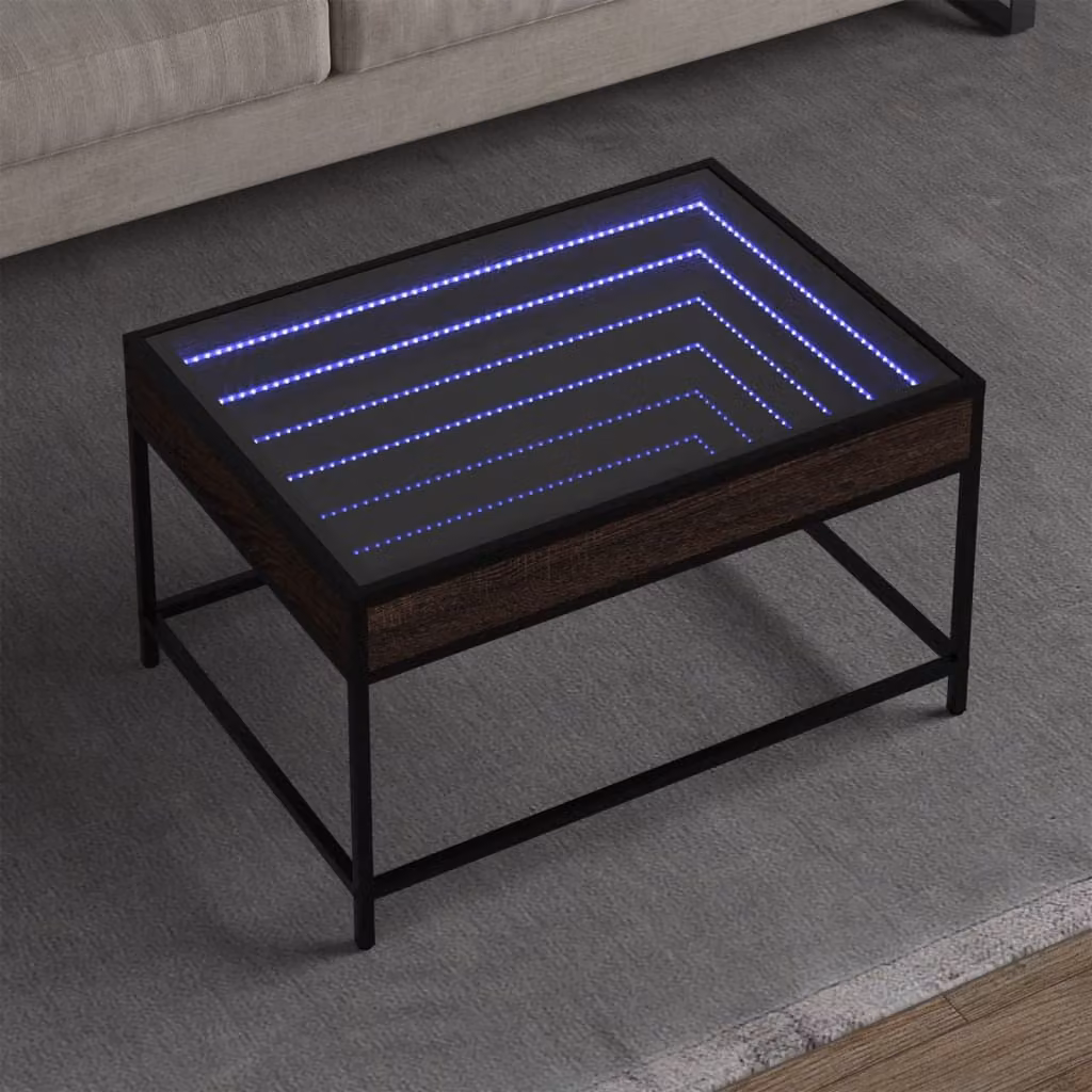vidaXL Tavolino da Salotto Moderno con LED in Rovere Marrone L: 70 cm, P: 50 cm, H: 41 cm
