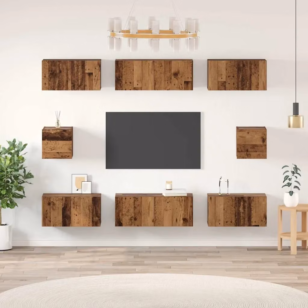 Set mobile TV da 8 pezzi in legno multistrato color marrone effetto legno vecchio per soggiorno – 2