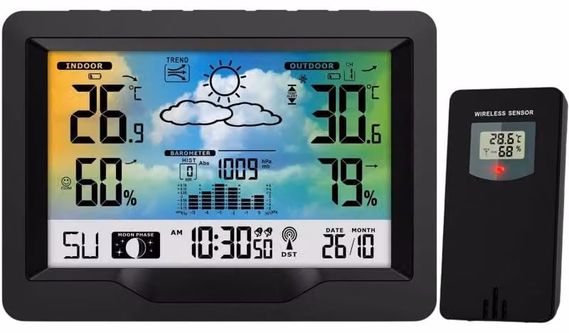 Stazione meteorologica digitale con display termometro sensore da esterno BD-901 nero
