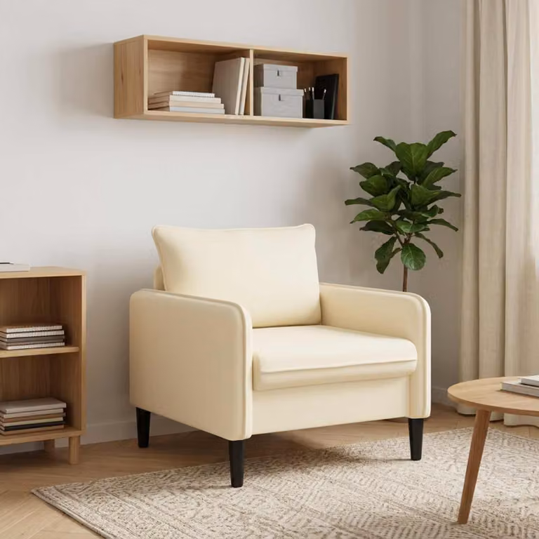 Poltrona XL vidaXL in velluto beige con braccioli per soggiorno e camera da letto