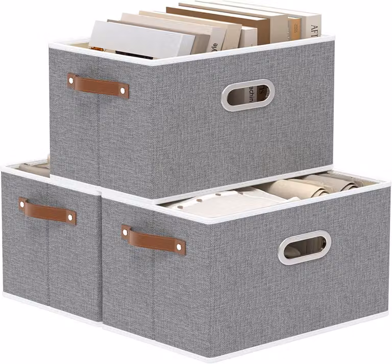 Scatole portaoggetti 43x30x26 cm, confezione da 3, in tessuto, lavabili, per abbigliamento, colore grigio