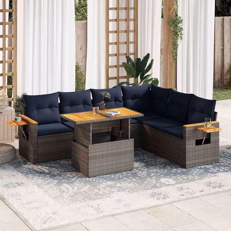 Maison Exclusive - Set Divani da Giardino 7pz con Cuscini Grigio Polyrattan Acacia